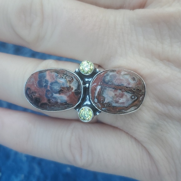 New Leopard Skin Jasper and Citrine 925 Silver Statement Ring. - Picture 6 of 16